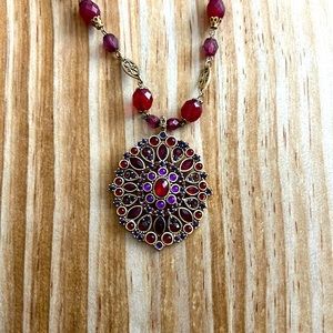 Red Beaded Robert Rose Necklace